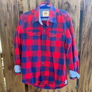 Mini Boden red blue brushed flannel with cuff detail